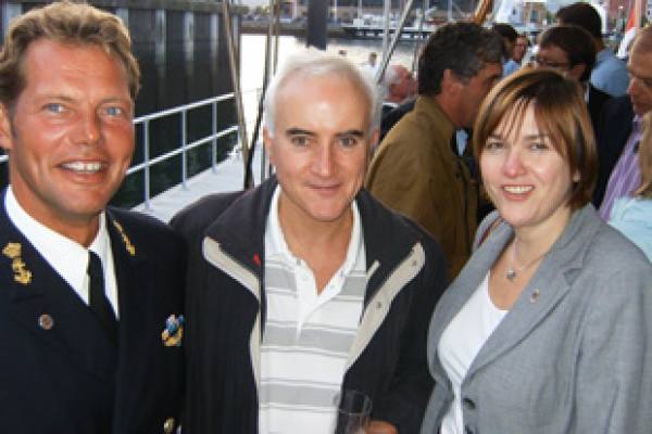 Urania's Commanding Officer van Schoonhoven with Aidan McGrath of Aetopia and Elaine Curran Programme Manager of Going Dutch at Invest NI.