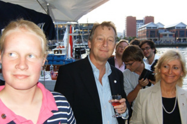 Serial entrepreneurs Ian and Colette Pennick learn about the challenges of the cross Atlantic voyage from Urania's Dutch crew members.
